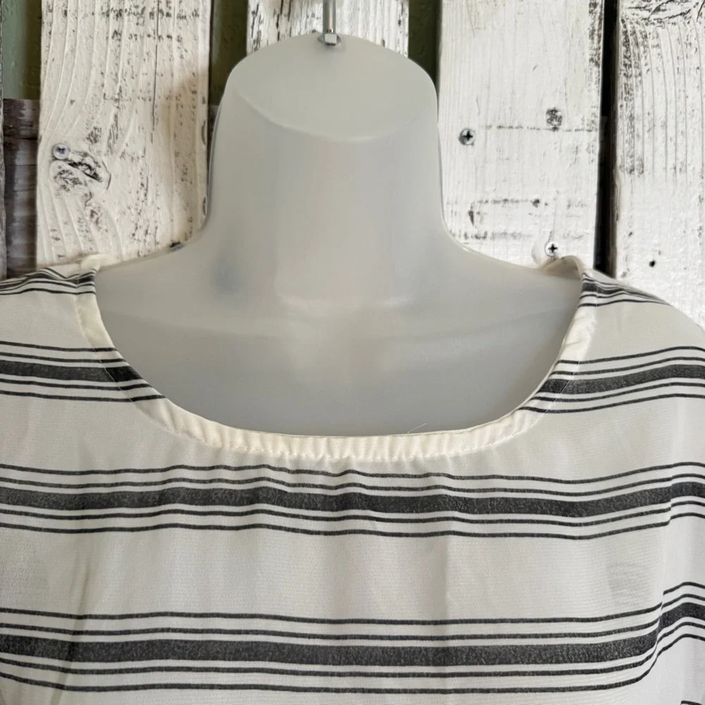 Swimsuit Cover Up Semi Sheer Black & White‎ Striped Turquoise Fringe One Size